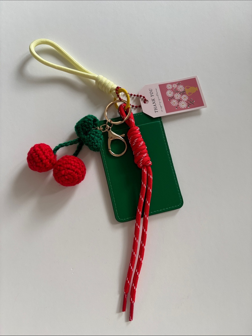 🍒Crochet Cherry Keychain Card Holder with Red Tassel